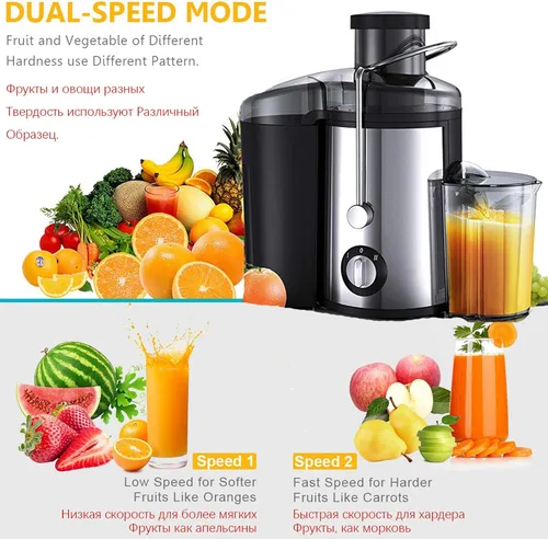 Vista 7 de Exprimidor de 800 W, extractor eléctrico automático de boca grande de acero inoxidable, sin residuos de fibra de orujo, fácil de desmontar