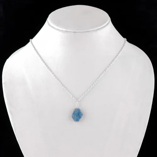 Vista 2 de Collar con colgante de zafiro azul crudo natural, piedras de calidad AAA, joyería de piedra natal de septiembre, chapado en plata, collar hecho a