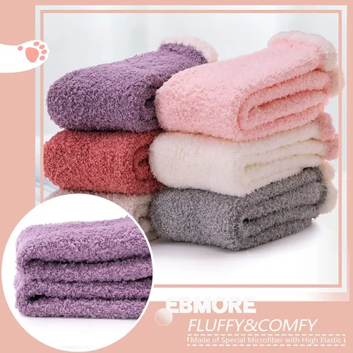Vista 4 de EBMORE Womens Fuzzy Socks Slipper Fluffy Cozy Comfy Cabin Plush Warm Winter Sleep Home Soft Socks