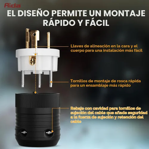 Vista 6 de AIDA NEMA L6-30P y NEMA L6-30R - Enchufe y conector de bloqueo, adaptador macho y hembra, generador de torsión, 30 amperios, 250 voltios, conexión a