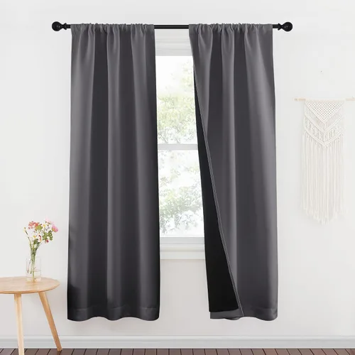 Vista 98 de NICETOWN Biscotti Beige 100% Cortinas opacas de 45" de largo para cocina, bolsillo con varilla para sótano completamente opaco, cortinas térmicas