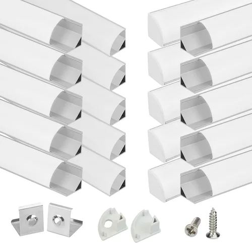 Vista 13 de Muzata Paquete de 10 canales LED en forma de V de 6.6 pies/6.6 ft con canal LED de aluminio plateado con cubierta blanca lechosa iluminación