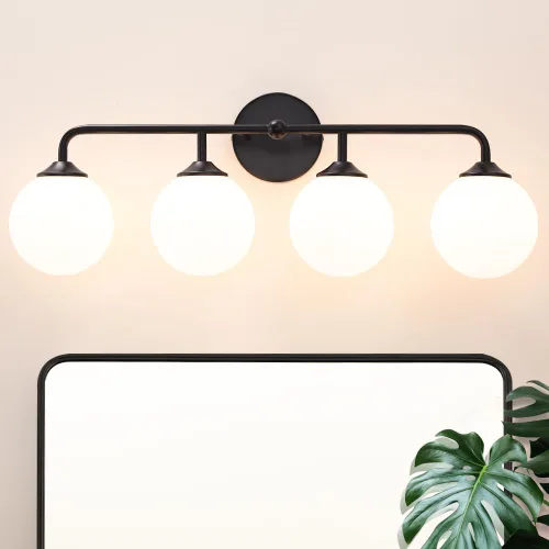 Vista 16 de Luces modernas de tocador de baño de níquel cepillado de 2 luces, accesorios de iluminación de baño sobre espejo con pantalla de globo de vidrio