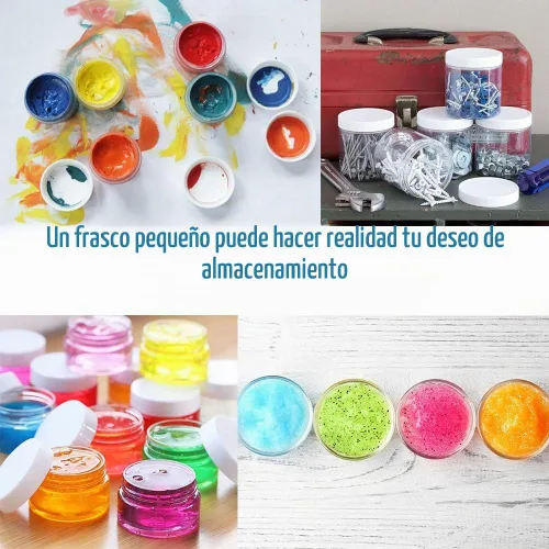 Vista 5 de 20 frascos vacíos de plástico de 2 onzas con tapas (blanco, blanco), recipientes de almacenamiento recargables de boca ancha para cosméticos