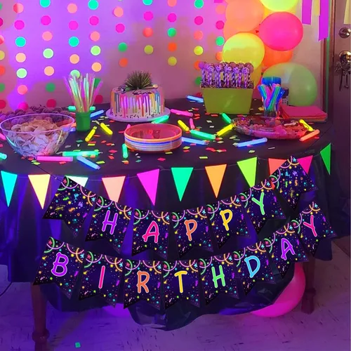 Vista 4 de Sursurprise Cartel de neón que brilla en la oscuridad para decoraciones de fiesta de cumpleaños brillantes, suministros de fiesta de neón brillante