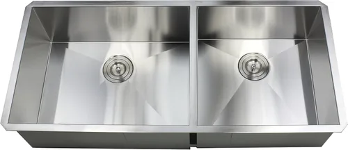 Vista 2 de Fregadero de cocina contemporáneo de acero inoxidable de calibre 16, duradero, con doble tazón, con colador de cesta extraíble (42 pulgadas, 60/40)