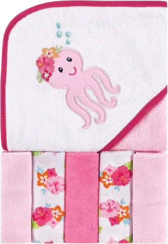 Vista 10 de Luvable Friends Toalla unisex con capucha para bebé con cinco paños, zorro para niños, talla única