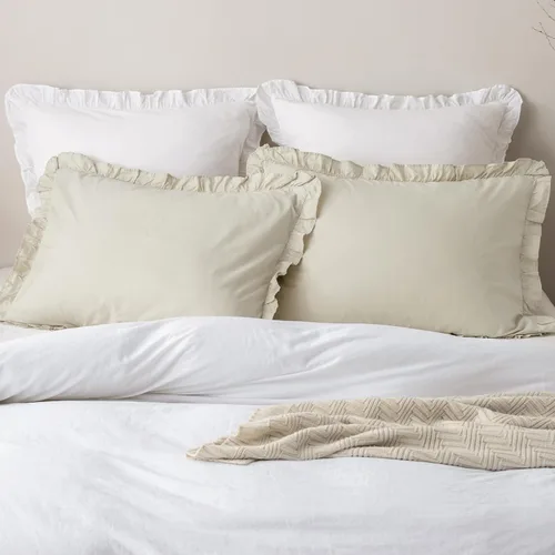 Vista 12 de PHF Fundas de almohada 100% algodón lavado con volantes, tamaño estándar, paquete de 2 fundas de almohada de 20 x 26 pulgadas, sin relleno, fundas