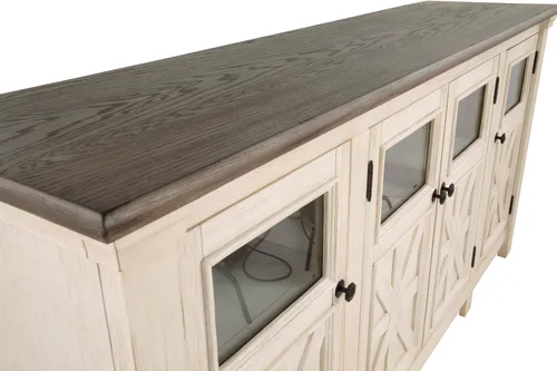 Vista 25 de Diseño de firma por Ashley Bolanburg - Soporte extra grande para TV, para televisores de hasta 72", 3 gabinetes, estantes de almacenamiento