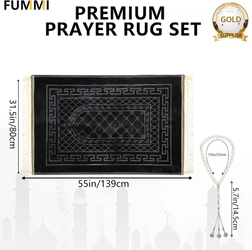 Vista 3 de FUMMI Alfombra de oración musulmana acolchada suave con cuentas Tasbih, gruesa alfombrilla de oración islámica antideslizante, lujoso Janamaz