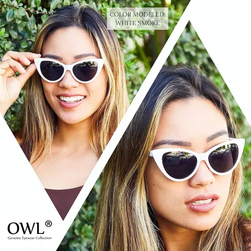 Vista 5 de Owl Cateye Sunglasses for Women Classic Vintage High Pointed Winged Retro Design