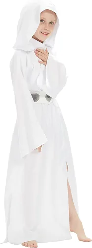 Vista 2 de Disfraz de princesa Leia para niños y niñas vestido de cosplay de lujo con cinturón