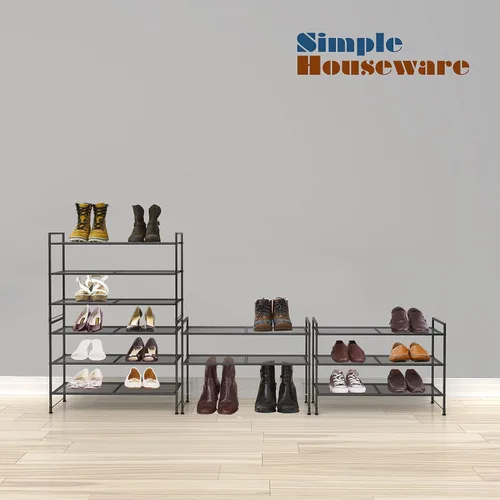 Vista 5 de Simple Houseware - Zapatero apilable de 3 niveles, superficie en rejilla, color negro