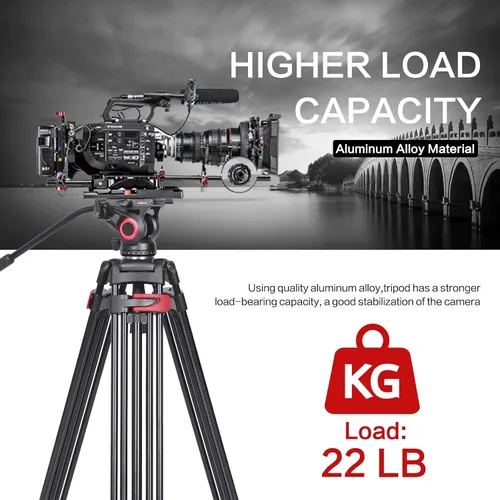 Vista 4 de miliboo Trípode para cámara de video, trípode resistente con cabezal fluido, altura máxima de trabajo 76.4 pulgadas, trípode de fotografía de gran