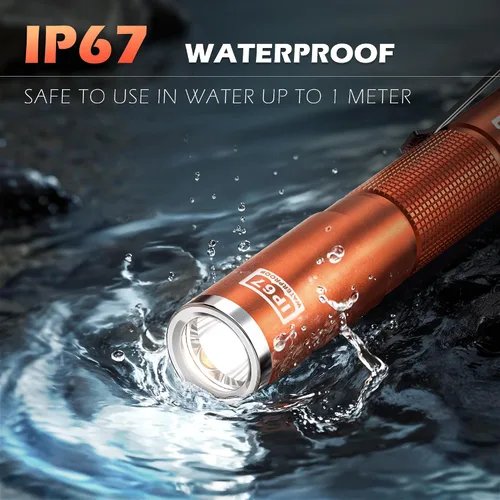Vista 2 de FORTO Luz LED para bolígrafo, linterna de bolsillo de 200 lúmenes, IP67 impermeable, 2 modos, paquete de 2 con pilas AAA, ligera y duradera