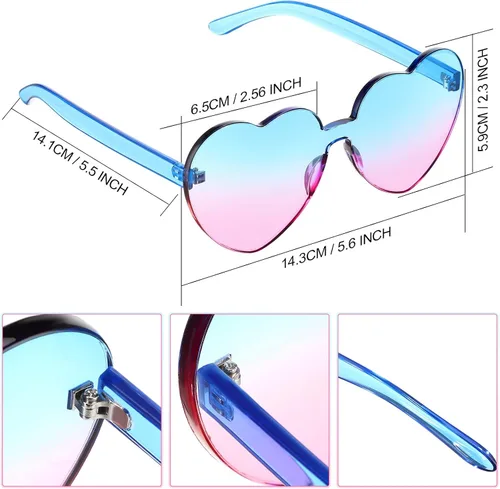 Vista 2 de Maxdot - Lentes de sol transparentes sin marco con forma de corazón para fiestas