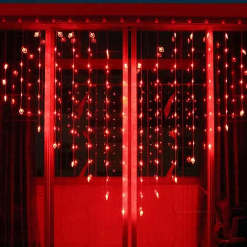Vista 3 de OSALADI Luces de cortina LED: luces de cortina en forma de corazón, luces de cascada, para telón de fondo, para dormitorio (luz roja)