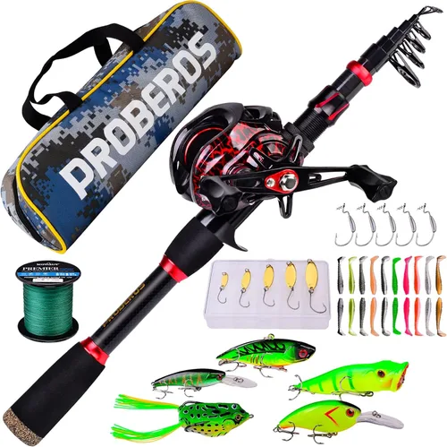 Vista 8 de Combo de caña de pescar y carrete, caña de pescar telescópica de fibra de carbono de 6.9 pies con combo de carrete de spinning/baitcasting, agua A