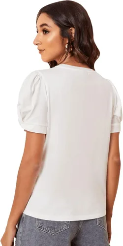 Vista 2 de SweatyRocks Camiseta de verano de manga corta abombada para mujer, cuello redondo