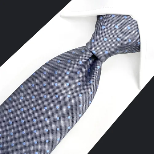 Vista 3 de SHLAX&WING - Corbatas para hombre con lunares grises y azules para negocios de seda