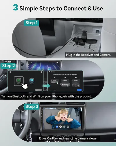 Vista 9 de OTTOCAST Cámara para bebé en el auto y adaptador inalámbrico CarPlay, pantalla de monitor de asiento trasero HD 1080P en la pantalla del auto, vista