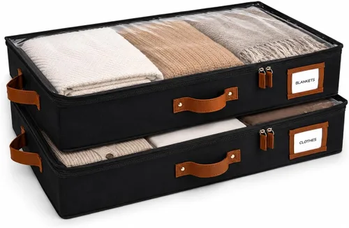 Vista 17 de HOMELUX THEORY 2 piezas de contenedores de almacenamiento debajo de la cama, organizador de cajones debajo de la cama con compartimentos y tapas