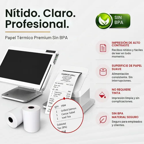 Vista 5 de Rollos de Papel Térmico de Recibo 3 1/8" x 230' para Clover Station (06 rollos)