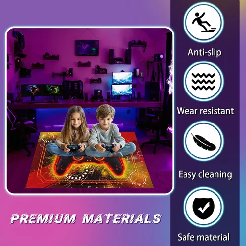 Vista 4 de Alfombra de juegos para habitación de niños - Alfombra de área amarilla temática de juegos para dormitorio de niños, decoración de habitación