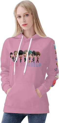 Vista 6 de COWRC Sudaderas con capucha para mujer con estampado 3D de manga larga con cordón ligero