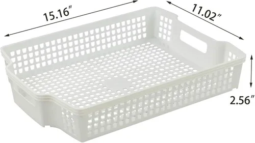 Vista 2 de Paquete de 6 cestas de almacenamiento de plástico apilables, bandeja de almacenamiento de papel blanco