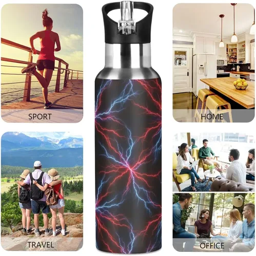Vista 5 de Insulated Water Bottle 32 Oz, BPA-Free Sport Water Bottle Insulated for Gym Outdoor Travel School, Red Blue Electric Lightning