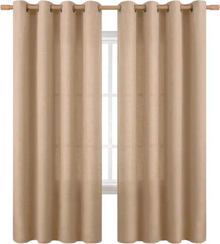 Vista 19 de BGment Cortinas de Lino Beige de 63 Pulgadas de Largo 2 Paneles - Tratamientos para Ventanas con Textura de Arpillera Filtrantes de Luz Cortinas