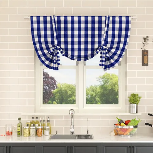 Vista 201 de Cenefas de cortina para ventana de 16 pulgadas de largo, 2 paneles de cuadros búfalo, cortinas pequeñas con bolsillo para barra, estilo clásico