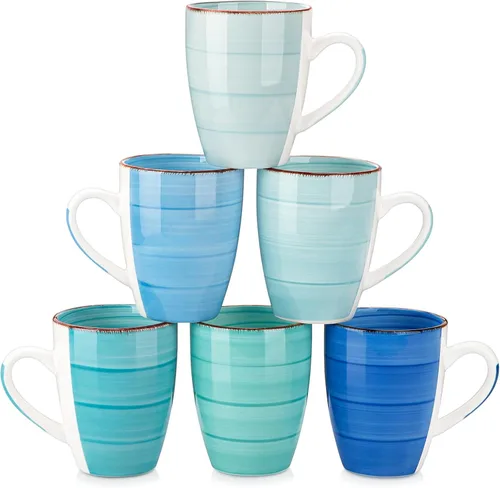 Vista 8 de Vancasso Bonita Juego de 6 Tazas de Café de 12 Oz, Tazas de Cerámica para Cappuccino, Café con Leche, Té, Cacao, Colores Frescos