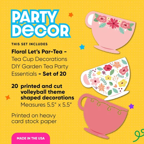Vista 2 de Big Dot of Happiness Floral Let's Par-Tea - Decoraciones para tazas de té, artículos esenciales para fiestas de té en jardín, juego de 20