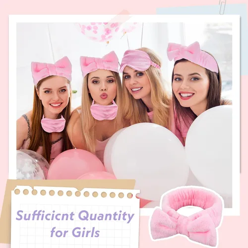 Vista 3 de Xtinmee 48 piezas de diademas de spa para fiestas de pijamas, suministros de fiesta de pijamas, máscara de ojos rosa para niñas y mujeres cumpleaños