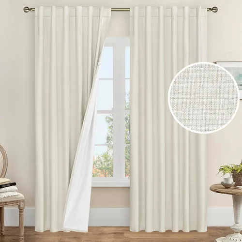 Vista 17 de LAMIT Cortinas opacas cortas de lino de 30 pulgadas para ventanas de cocina sobre el fregadero, cortinas de café texturizadas de lino marfil