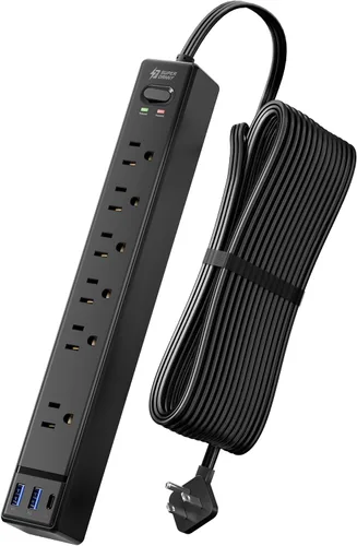 Vista 14 de SUPERDANNY - Protector de sobretensión con enchufe plano, tira de alimentación, cable de extensión ultra delgado de 6 pies con 3 USB