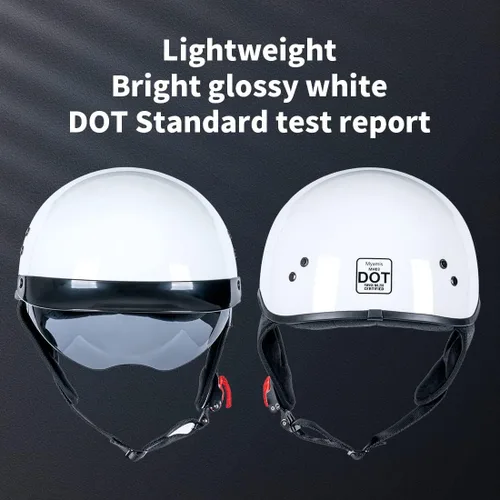 Vista 3 de Casco de media carcasa Myamis para motocicleta para hombres mujeres adultos con certificación DOT de fibra de vidrio con visera, diseño gráfico