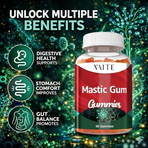 Vista 2 de Gomitas de goma mastica de 1000 mg – Suplemento de apoyo digestivo, resina de pistacia lentiscus, vegano, sin gluten, sin OMG, salud intestinal