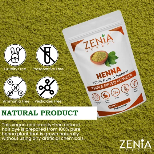 Vista 3 de Zenia Henna en polvo 100% puro y natural (Lawsonia Inermis) 3.5 onzas Color de cabello rojo naranja Triple tamizado Fresco de rajastán Sin
