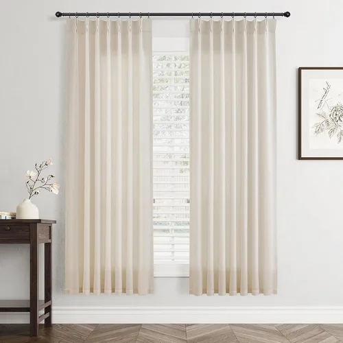 Vista 10 de Jowels Cortinas de lino plisadas naturales de 96 pulgadas de largo para sala de estar