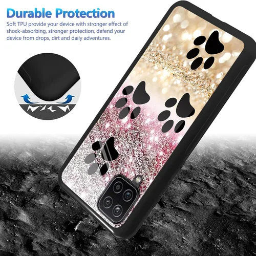 Vista 3 de Funda para Samsung Galaxy A12 5G con protector de pantalla, parte trasera de vidrio templado + TPU de silicona suave que absorbe los golpes