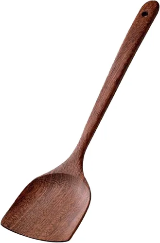 Vista 8 de Espátula de madera para utensilios de cocina antiadherentes, juego de utensilios de madera para cocinar, espátula plana inclinada de mango largo