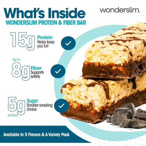 Vista 4 de WonderSlim Barras de proteína altas en fibra, crujiente Fluffy S'more 15g de proteína, 8g de fibra bajas en azúcar, bajas en carbohidratos