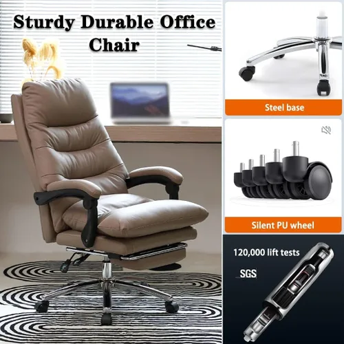 Vista 6 de Silla ejecutiva, silla de escritorio comercial, silla de oficina de piel de vacuno duradera, silla de oficina de piel de vacuno ajustable y cómoda