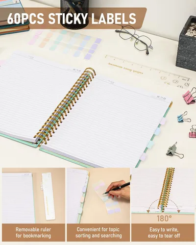 Vista 5 de Nicpro Cuaderno en espiral, 21 x 29.7 cm, cuadernos de cuero para el trabajo, cuaderno universitario de tapa dura con rayas de tamaño grande de 300