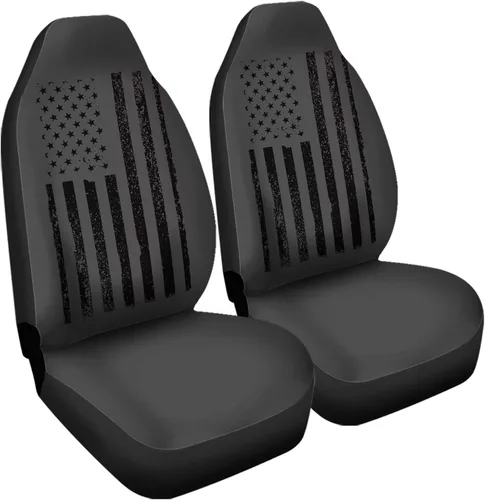 Vista 2 de Howilath Juego de 2 fundas de asiento de coche con patrón de bandera estadounidense negra, fundas universales para asientos delanteros, accesorios