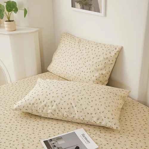Vista 8 de EAVD Elegante funda de edredón floral pequeña, tamaño individual, suave, 100% algodón, con estampado floral pequeño, con 2 fundas de almohada