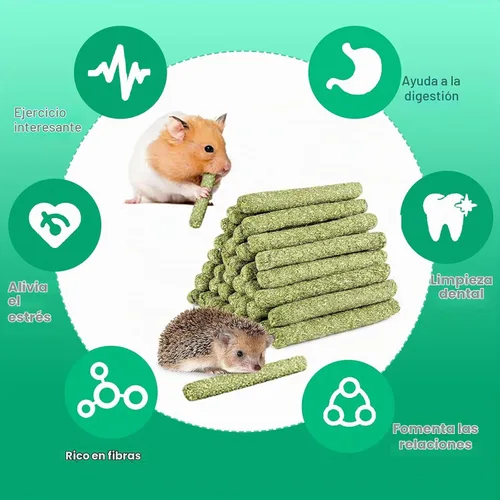 Vista 4 de WDEFUN Juego de juguetes naturales para masticar para mascotas, 20 palitos de heno Timothy, 20 ramas de manzano, 5 bambú dulce, juguetes